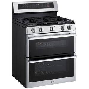 LG 30 in. 6.9 cu. ft. Smart Air-Fry True European Convection Double Oven Slide-In Gas Range with 5 Sealed Burners - Stainless Steel, , hires