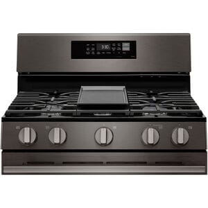 LG 30 in. 6.3 cu. ft. Smart Air-Fry True European Convection Gas Range with 5 Sealed Burners & Griddle - Black Stainless Steel, , hires