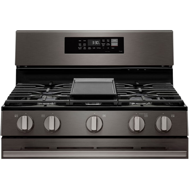 LG 30 in. 6.3 cu. ft. Smart Air-Fry True European Convection Gas Range with 5 Sealed Burners & Griddle - Black Stainless Steel, , hires