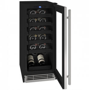 U-Line 1 Class Series 15 in. Undercounter Wine Cooler with Single Zone & 24 Bottle Capacity - Glass Door with Stainless Steel Trim, Stainless Steel, hires