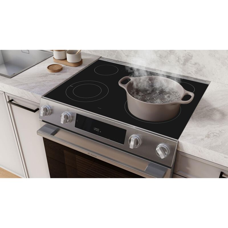 Bosch 300 Series 30 in. 5.8 cu. ft. Air-Fry Standard Convection Slide-In Electric Range with Smoothtop Burners - Stainless Steel, , hires