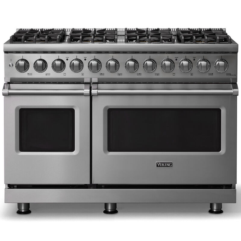 Viking 5 Series 48 in. 7.3 cu. ft. True European Convection Double Oven Dual Fuel Range with 8 Sealed Burners - Stainless Steel, , hires