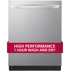 LG 24 in. Smart Built-In Dishwasher with Top Control, 42 dBA Sound Level, 15 Place Settings, 10 Wash Cycles & Sanitize Cycle with 1 Hour Wash and Dry - PrintProof Stainless Steel, PrintProof Stainless Steel, hires