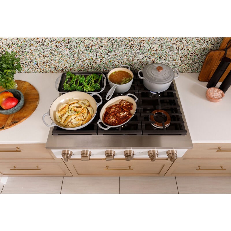 Cafe 36 in. 6-Burner Natural Gas Rangetop with Simmer Burner & Power Burner - Matte White, Matte White, hires