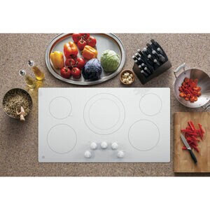 GE 36 in. 5-Burner Electric Cooktop with Simmer Burner & Power Burner - White, White, hires