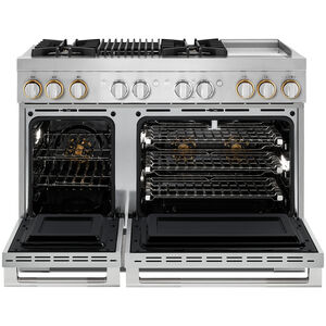 JennAir Rise Series 48 in. 6.3 cu. ft. Smart True European Convection Double Oven Dual Fuel Range with 4 Sealed Burners, Grill & Griddle - Stainless Steel, , hires