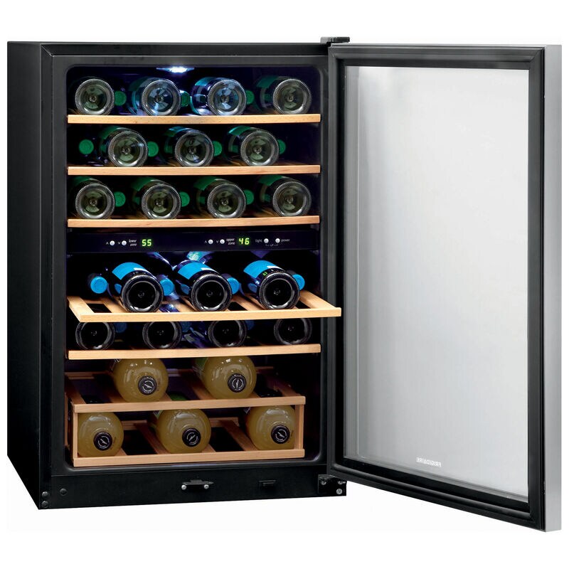Frigidaire 22 in. Freestanding Wine Cooler with Wood Racks, Dual Temperature Zones & 45 Bottle Capacity - Stainless Steel, , hires