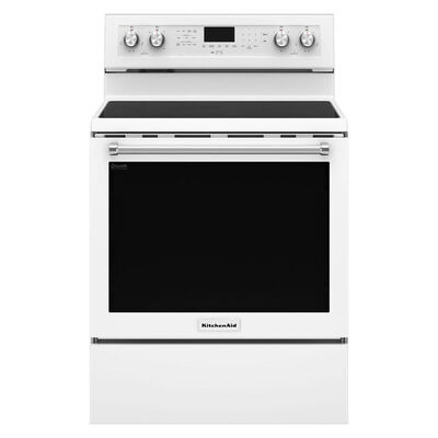 KitchenAid 30 in. 6.4 cu. ft. Convection Oven Freestanding Electric Range with 5 Smoothtop Burners - White | KFEG500EWH