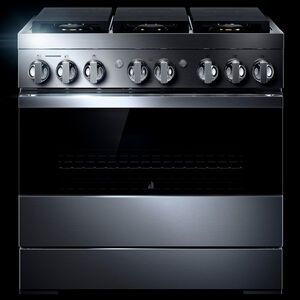 JennAir Noir 36" Freestanding Dual Fuel Range with 6 Sealed Burners & 5.1 Cu. Ft. Single Oven - Stainless Steel, , hires