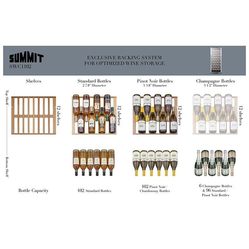 Summit 24 in. Wine Cooler with Wood Racks, Single Temperature Zone & 102 Bottle Capacity - Stainless Steel, , hires