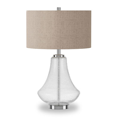 Hudson & Canal Lagos Table Lamp Seeded Glass and Polished Nickle with Flax Shade | TL0101