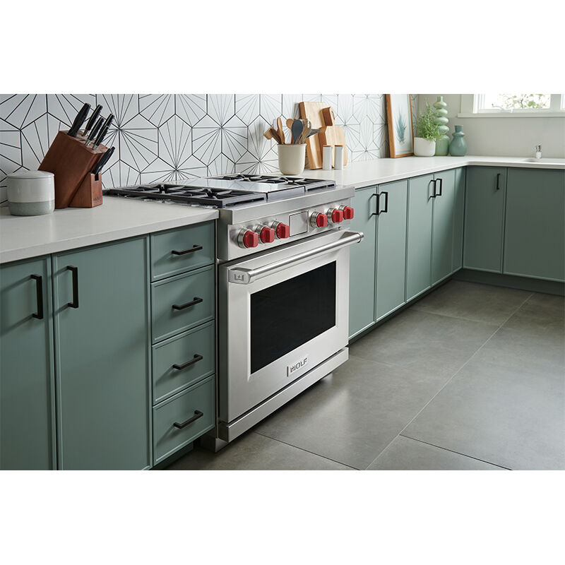 Wolf 36 in. 6.3 cu. ft. Smart Dual Convection Dual Fuel Range with 4 Sealed Burners & Griddle - Stainless Steel, , hires