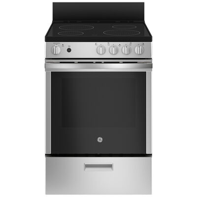 GE 24 in. 2.9 cu. ft. Oven Freestanding Electric Range with 4 Smoothtop Burners - Stainless Steel | JAS640RMSS