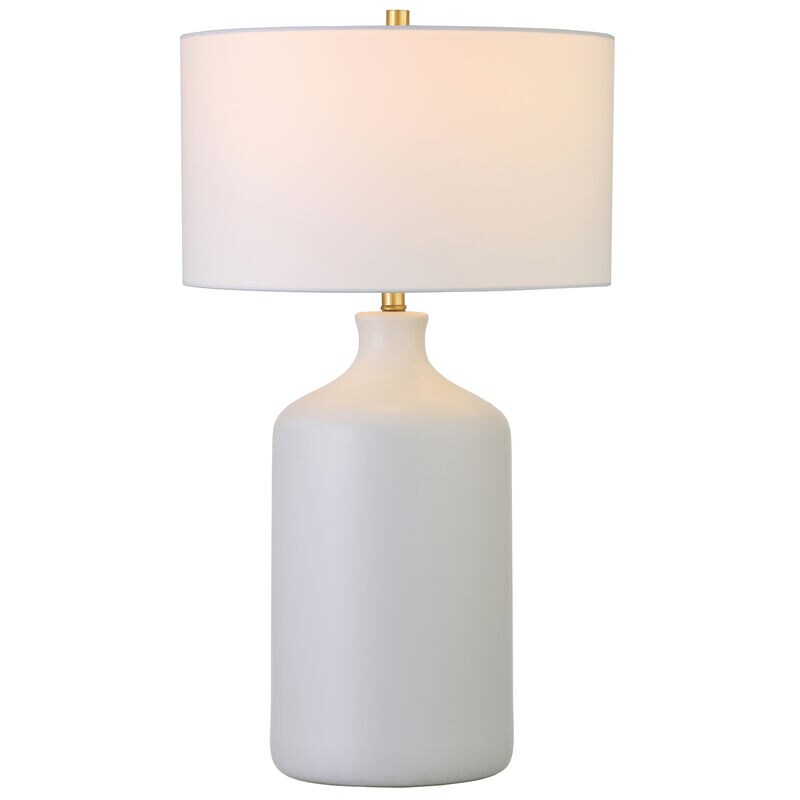 Hudson & Canal Sloane 29" Tall Ceramic Table Lamp with Fabric Shade -Matte White, , hires