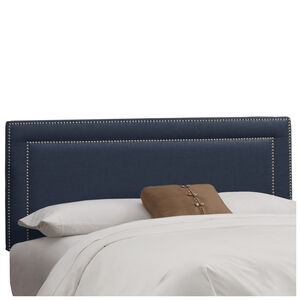 Skyline Furniture Nail Button Border Linen Fabric King Size Upholstered Headboard - Navy Blue, Navy, hires