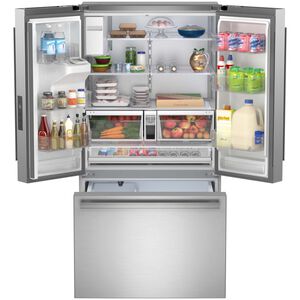Sharp 36 in. 28.9 cu. ft. Garage-Ready French Door Refrigerator with Ice & Water Dispenser - Stainless Steel, , hires