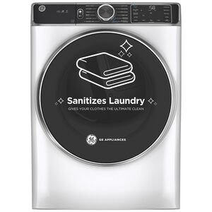 GE 28 in. 7.8 cu. ft. Smart Stackable Electric Dryer with Sensor Dry, Stainless Steel Drum, Sanitize Cycle & Steam Refresh - White, White, hires