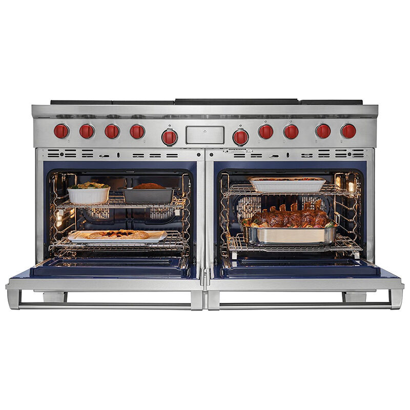 Wolf 60 in. 9.0 cu. ft. Double Oven Freestanding Dual Fuel Range with 6 Sealed Burners & Griddle - Stainless Steel, , hires