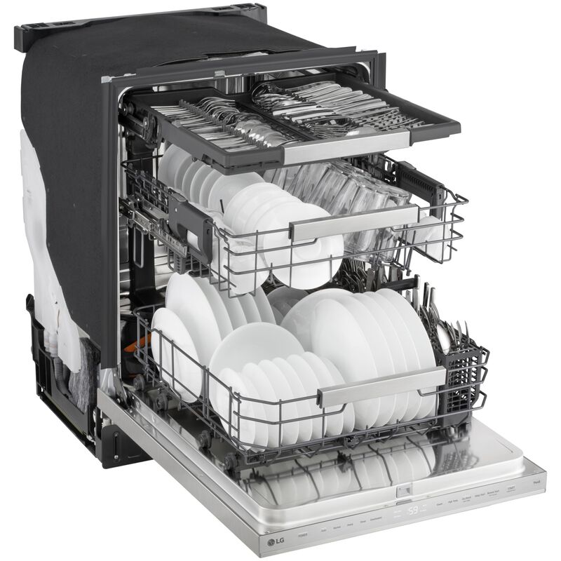 LG 24 in. Top Control Flush-Mount Smart Dishwasher with 44 dBA Sound Level, 3rd-Rack, AutoVent Dry, Dynamic Heat Dry & Pocket Handle - PrintProof Stainless Steel, , hires
