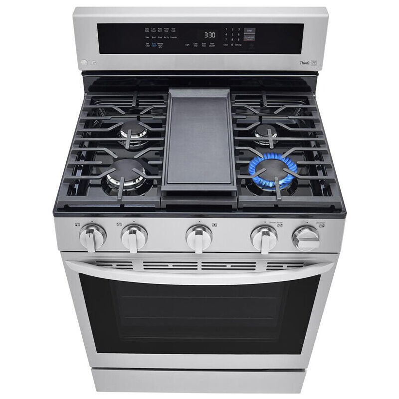 LG InstaView 30 in. 5.8 cu. ft. Smart Air Fry True European Convection Gas Range with 5 Sealed Burners & Griddle - Stainless Steel, Stainless Steel, hires