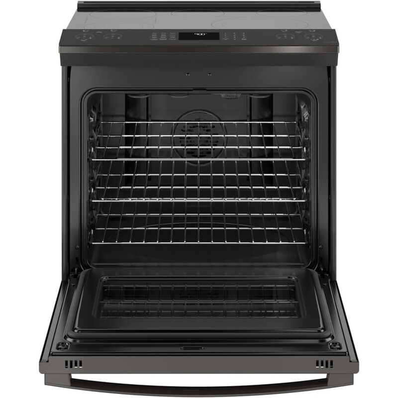Cafe 30" Slide-In Electric Range with 4 Smoothtop Burners, 5.3 Cu. Ft. Single Oven & Storage Drawer - Black Stainless Steel, , hires