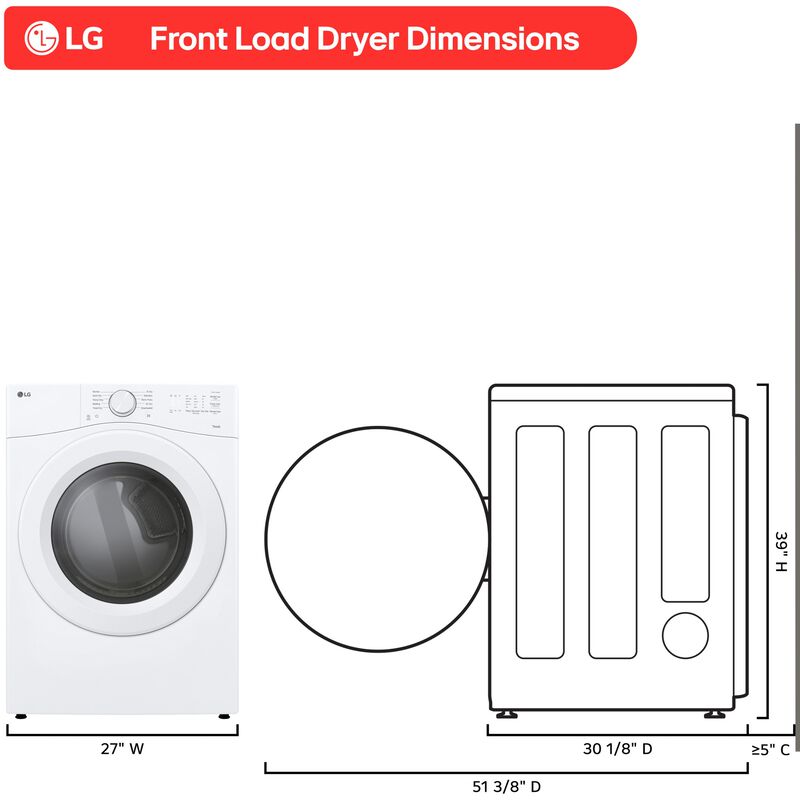LG 27 in. 7.4 cu. ft. Smart Stackable Electric Dryer with Sensor Dry & AI Dry - White, , hires