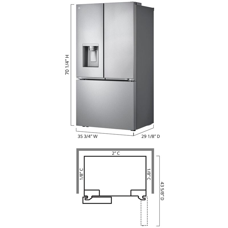 LG 36 in. 25.5 cu. ft. Smart Counter Depth French Door Refrigerator with External Ice & Water Dispenser, 4 types of Ice and Pocket Doors - PrintProof Stainless Steel, PrintProof Stainless Steel, hires