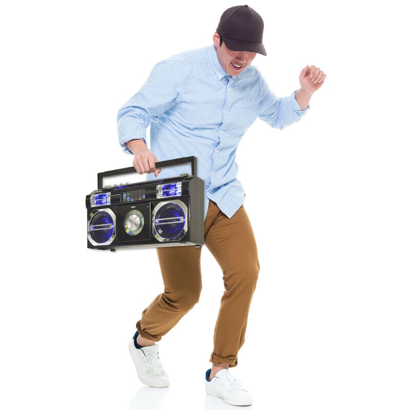 Studebaker SB2145 80's Retro Street Portable Bluetooth Boombox with FM Radio, CD Player, LED EQ and 10 Watts RMS Power, , hires