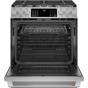Cafe 30 in. 5.7 cu. ft. Smart Air Fry True European Convection Slide-In Dual Fuel Range with 6 Sealed Burners & Griddle - Stainless Steel, , hires