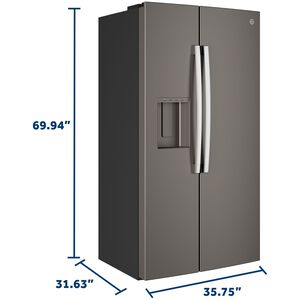 GE 36 in. 23.6 cu. ft. Counter Depth Side-by-Side Refrigerator with Ice & Water Dispenser - Slate, Slate, hires