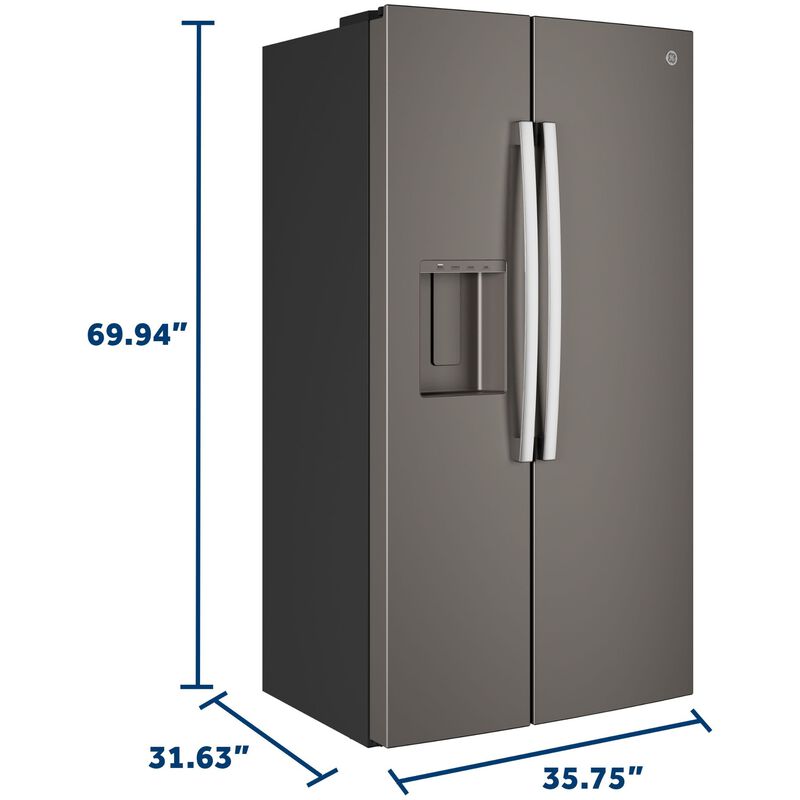 GE 36 in. 23.6 cu. ft. Counter Depth Side-by-Side Refrigerator with Ice & Water Dispenser - Slate, Slate, hires