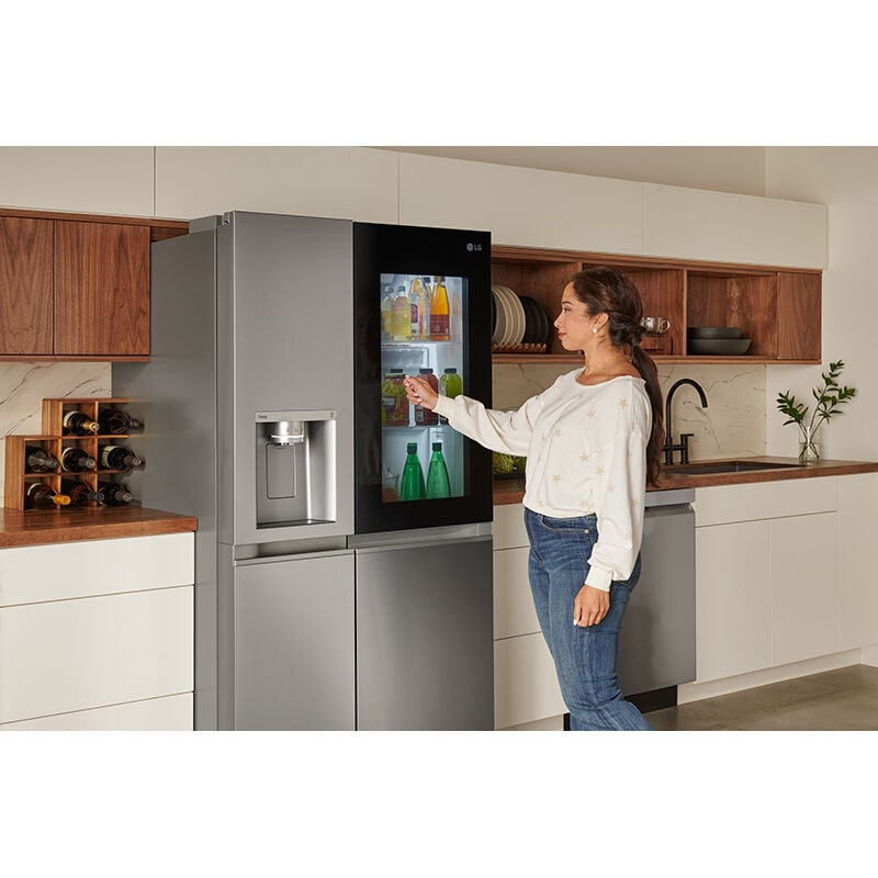 LG InstaView36 in. 27.1 cu. ft. Smart Side by Side Refrigerator with Ice & Water Dispenser - PrintProof Stainless Steel, PrintProof Stainless Steel, hires