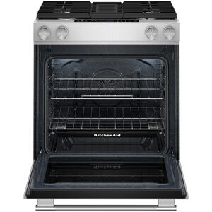 KitchenAid 30 in. 6.4 cu. ft. Air-Fry True European Convection Steam Slide-In Dual Fuel Range with 4 Sealed Burners - Stainless Steel with PrintShield Finish, , hires