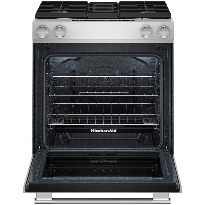 KitchenAid 30 in. 6.4 cu. ft. Air-Fry True European Convection Steam Slide-In Dual Fuel Range with 4 Sealed Burners - Stainless Steel with PrintShield Finish, , hires