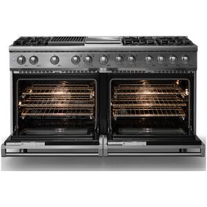 Viking 5 Series 60 in. 9.4 cu. ft. True European Convection Double Oven Dual Fuel Range with 6 Sealed Burners, Grill & Griddle - Stainless Steel - Natural Gas, Polished Chrome Trim Option, , hires