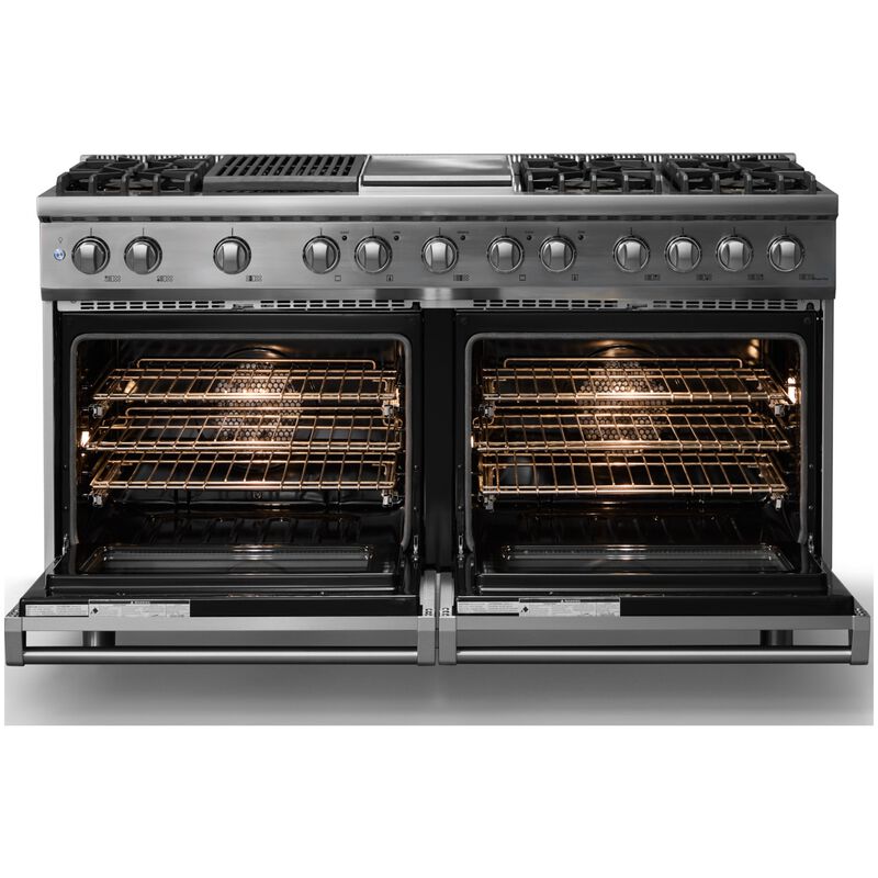 Viking 5 Series 60 in. 9.4 cu. ft. True European Convection Double Oven Dual Fuel Range with 6 Sealed Burners, Grill & Griddle - Stainless Steel - Natural Gas, Polished Chrome Trim Option, , hires