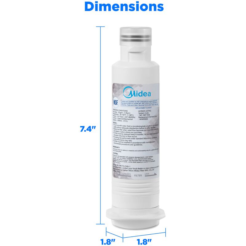 Midea Twist-In Water Filter for French Door Refrigerators - White, , hires