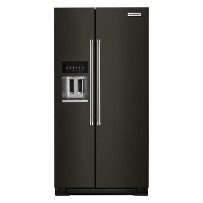 KitchenAid 36 in. 24.8 cu. ft. Side-by-Side Refrigerator With External Ice & Water Dispenser - Black Stainless Steel | KRSF705HBS