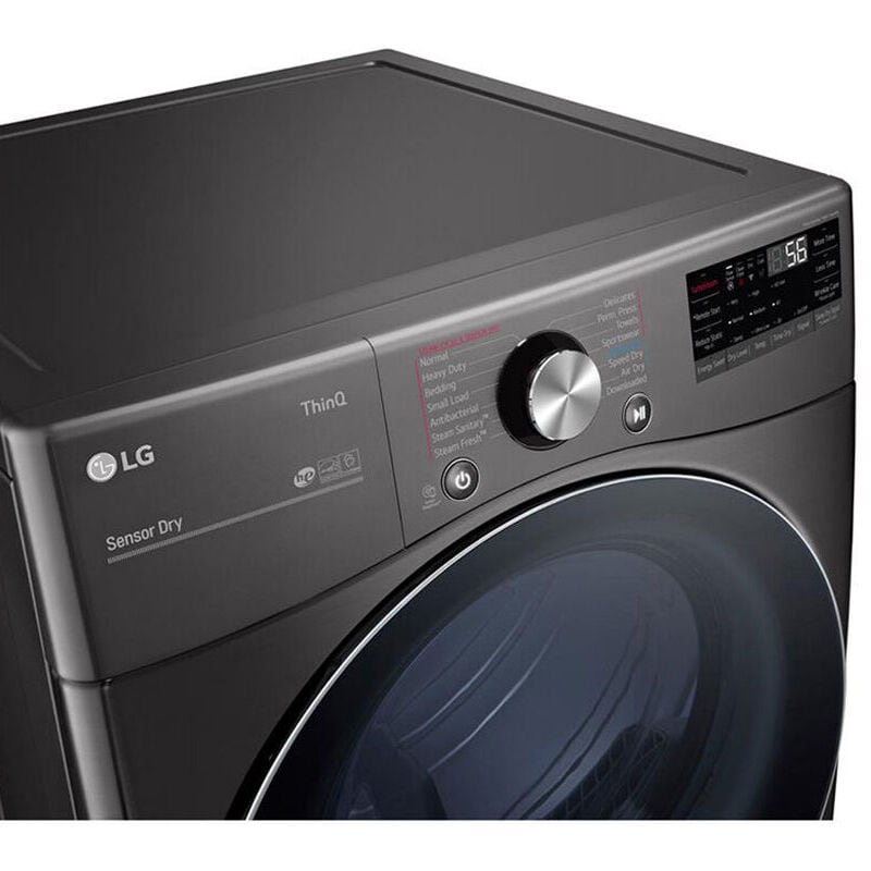 LG 27 in. 7.4 cu. ft. Smart Stackable Round-Door Electric Dryer with Tempered Glass, Built-In Intelligence, Sensor Dry, Turbo Steam, Sanitize & Steam Cycle - Black Steel, Black Steel, hires