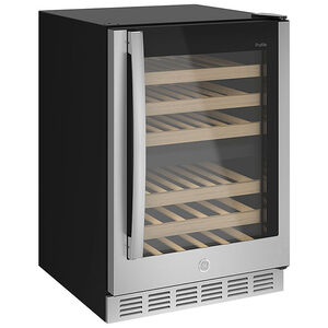 GE 24 in. Undercounter Wine Cooler with Wood Racks, Dual Temperature Zones & 44 Bottle Capacity - Stainless Steel, , hires