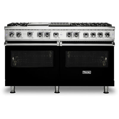 Viking 5 Series 60 in. 9.4 cu. ft. Convection Double Oven Freestanding Dual Fuel Range with 6 Sealed Burners, Grill & Griddle - Black | VDR5606GQBK