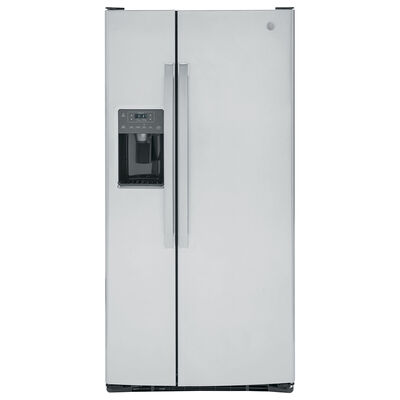 GE 33 in. 23.0 cu. ft. Side-by-Side Refrigerator with Ice & Water Dispenser - Stainless Steel | GSS23GYPFS