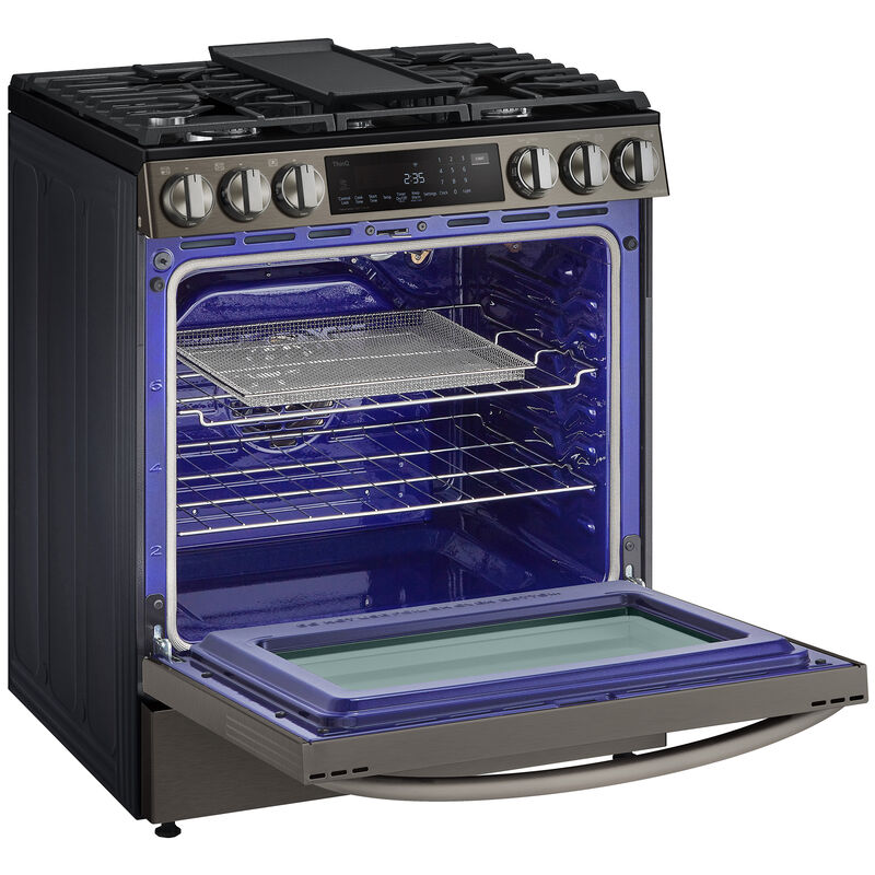LG InstaView 30 in. 6.3 cu. ft. Smart Air Fry True European Convection Slide-In Gas Range with 5 Sealed Burners & Griddle - Black Stainless, Black Stainless, hires
