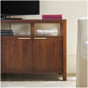 Walker Edison Isla Modern TV Stand with Glass Top - Walnut, , hires