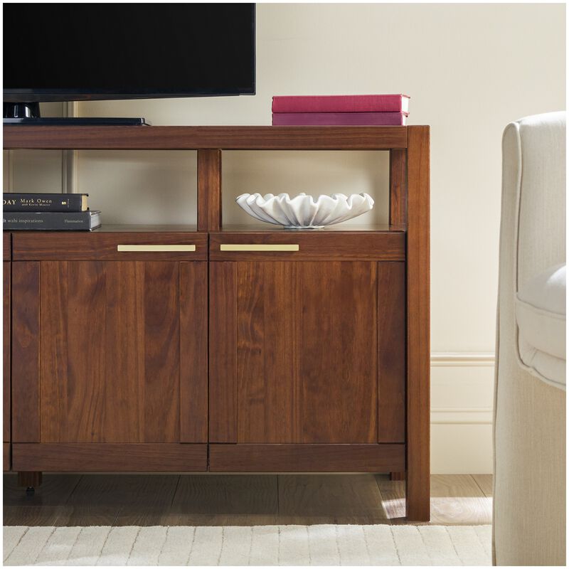 Walker Edison Isla Modern TV Stand with Glass Top - Walnut, , hires