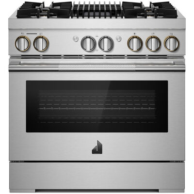 JennAir Rise Series 36 in. 5.1 cu. ft. Smart Convection Oven Freestanding Dual Fuel Range with 4 Sealed Burners & Grill - Stainless Steel | JDRP636HL