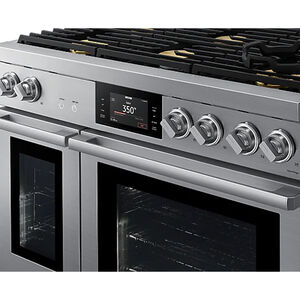 Dacor Transitional Series 48 in. 8.8 cu. ft. Smart Air-Fry Dual Convection Steam Double Oven Dual Fuel Range with 6 Sealed Burners - Silver Stainless, , hires