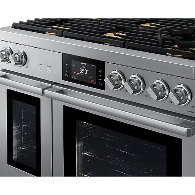 Dacor Transitional Series 48 in. 8.8 cu. ft. Smart Air-Fry Dual Convection Steam Double Oven Dual Fuel Range with 6 Sealed Burners - Silver Stainless, , hires