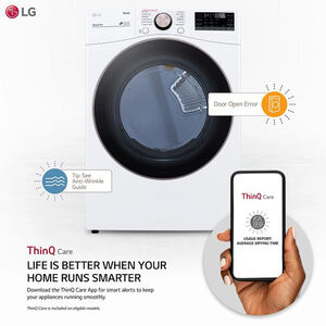 LG 27 in. 7.4 cu. ft. Smart Stackable Round-Door Electric Dryer with Built-In Intelligence, Sensor Dry, Turbo Steam, Sanitize & Steam Cycle - White, White, hires
