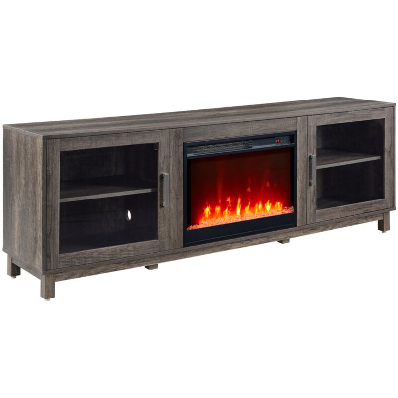 Lilola Summit 70"W Gray Walnut Finish TV Stand Console with Fireplace and Heater, , hires